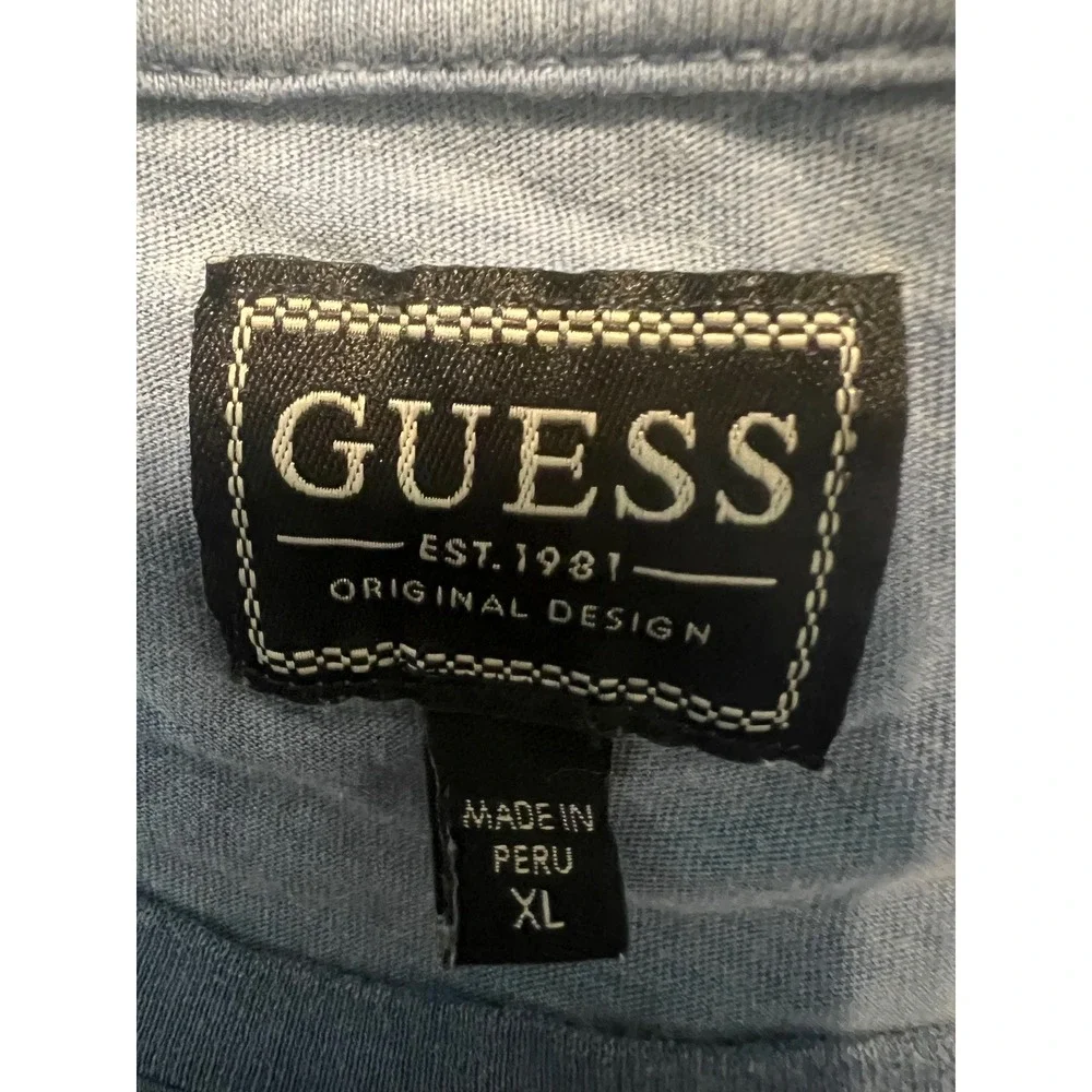 Guess Mens Pima Cotton Embroidered Logo T-Shirt Blue Distressed XL M2GP24K7HD0 - Picture 4 of 8